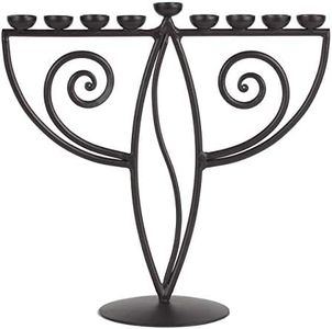 RTZEN Judaica - Wave-Style Hanukkah Menorah, Handmade, 9 Iron Cups, Israel Décor, for All 8 Nights of Chanukah,(Black)