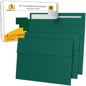 200 5x7 Pine Green Invitation Envelopes - For 5x7 Cards - A7 - (5 ¼ x 7 ¼ inches) - Perfect for Weddings, Graduation, Baby Shower - 120 GSM - Peel, Press & Self Seal - Square Flap