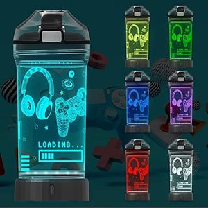 Attivolife Game Glowing Water Bottle, Light up Kids Cup with 3D Gamepad Control Illusion Lamp-14 OZ Headphone BPA Free Eco-Friendly Creative Gamer Play Gift for Back to School Teen Boy Child Holiday