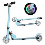 GYMAX Kids Stunt Scooter, Folding Kick Push Scooter with 2 Flashing Wheels and Adjustable T-bar, Perfect as a Gift for 4-13 Years Boys Girls (Sky Blue)