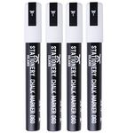 STATIONERY ISLAND Liquid Chalk Pens Marker White for blackboard Erasable Chalk Marker Pens Wipeable for Chalkboard, Window, Glass, Signs and mirror - 6mm Chisel Nibs (White Pack of 4)