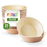 FOOGO Green 25 Disposable Palm Leaf Bowls, 6" (15cm), 10.5oz (300ml), Dessert and Salad Bowls, Round, Eco Friendly Biodegradable Compostable Bowls, Like Wooden Bowls, Bamboo Bowls, Paper Bowls, Party