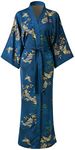 Ledamon Women's Kimono Robe Long for Women - Pocket Floral Bathrobe Nightgown (Dark Blue)