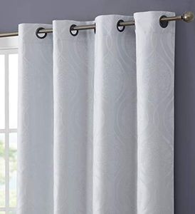 HLC.ME Montero Damask 100% Complete Blackout Thermal Insulated Energy Savings Heat/Cold Blocking Floor Length Grommet Curtain Drapery Panels for Bedroom & Living Room, 2 Panels (52 W x 84 L, White)
