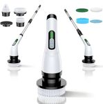 Electric Spin Scrubber for Bathroom: Shower Scrubber with Long Handle, Dual Speed Cordless Power Cleaning Scrub, 7 Brush Heads, IPX7 Waterproof Heavy Duty Cleaner Tools for Tub Tile Grout Wall(White)