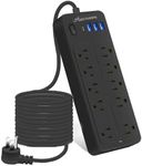 Asamoom 25 FT 14-in-1 Power Strips with Surge Protection 1700J, 10 Outlets with 4 USB Ports (1 USB C) Long Extension Cord with Multiple Outlets 16Awg 1625W/13A Flat Plug Power Strip Protector Black