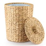 Tidita 3 Gallons Wicker Waste Basket with Lid - Large Wicker Trash Can for Office - WasteBaskets for Bedroom, Bathroom, Kitchen, Living Room - Boho Handwoven Trash Cans for Garbage (Water Hyacinth)