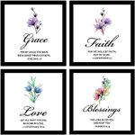 AR Creative Synthetic Fiber Grace Faith Love Blessings- Bible Verse Wall Art, Bible Quotes Print With Frame (10 Inch X 10 Inch), Set Of 4