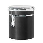 Oggi Stainless Steel Kitchen Canister 47 fl oz, Black - Airtight Clamp Lid, Clear See-Thru Top - Ideal for Kitchen Storage, Food Storage, Pantry Storage. Large Size 5" x 6".