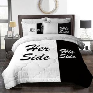 BlessLiving His Side & Her Side Comforter Set 8 Piece Black and White Bedding Set Modern Couple Bed in A Bag for Adults Women Men (Queen)