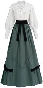 Nuoqi Womens Victorian Dress Costume 2-Piece Medieval Renaissance Dress Edwardian Blouse Skirt Set Green L