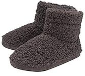 DUNLOP - Mens Furry Sherpa Slipper Boots - Memory Foam Plush Indoor House Slippers - Ankle Boot Slippers - Gifts for Men (10 UK, Charcoal)