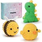Crochet Kit for Beginners, Crochet Starter Kits for Adults Amigurumi Craft Knitting Crochet Kits with Step-by-Step Video Tutorials, Beginner Friendly Yarn-Dinosaur-Chick-Bee