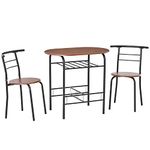 HOMCOM 3-Piece Dining Table Set, Metal Frame Wood Top Breakfast Bar Table Set for 2, Dining Table w/Storage Shelf & 2 chairs