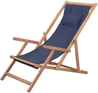 vidaXL Folding Beach Chair Outdoor Garden Patio Sun Lounge Camping Relaxing Seat Fabric and Wooden Frame Blue