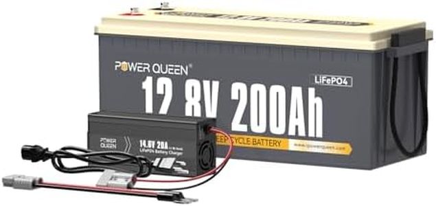 Power Queen 12.8V 200Ah LiFePO4 Battery with 14.6V 20A; Built-in 100A BMS, Fully Charged Capacity, 2560Wh Energy, Perfect for RV, Camping, Solar System, Power Outage
