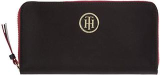 Tommy Hilfiger - Poppy Large Wallet, Black - 100% PVC - Built-In 12 Card Holder - Designer Wallets for Women Mens Accessories