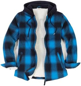ZENTHACE Womens Fleece Jacket Sherpa Lined Zip Up Buffalo Plaid Flannel Shirts Coat Long Sleeve Hoodies Women Blue L