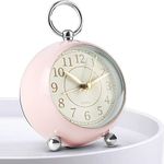 Titifeya Loud Bedside Alarm Clocks Non Ticking Battery Powered Silent Analogue Clock With Large Display Light Function Easy to Set Small Table Clock for Heavy Sleepers Bedroom Kitchen Office-Pink