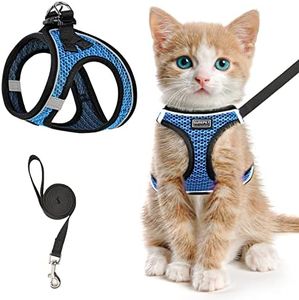 SALFSE Cat Harness and Leash for Walking Escape Proof, Adjustable Kitten Vest Harness Reflective Soft Mesh Puppy Harness for Outdoor, Comfort Fit, Easy to Control (Blue, L)