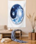 Ambesonne Space Tapestry, Yin Yang World Moon and Sun Harmony of The Universe Art Print, Wall Hanging for Bedroom Living Room Dorm Decor, 60" X 80", Navy Blue Sky Blue White