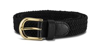 Streeze Ladies Stretch Belts - 5 Sizes Elasticated Woven Braided Fabric. 1 inch Wide with Gold Buckle (Medium, Black)