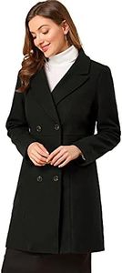 Allegra K Women's Double Breasted Notched Lapel Winter Long Coat Black Medium