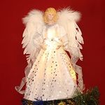 MYCOQU Angel Christmas Tree Topper, 14" White Angel Treetopper, 10-Light Angel Tree Topper with Wings, Indoor Christmas Decors, Xmas Home Ornaments (White)