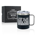 Dad Gifts Coffee Mug Stainless Steel, Father Presents from Daughter Son for Father's Day Birthday Christmas, Travel Mug with Lid, 12oz/350ml - Dad Jokes, Dad a Base