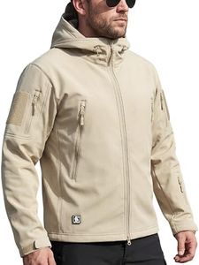 FREE SOLDIER Men's Outdoor Waterproof Soft Shell Hooded Military Tactical Jacket (Khaki/4XL)