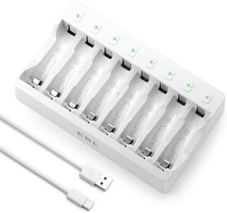 EBL 9010 AA AAA Battery Charger - Independent 8 Bay Charger with High Charging Speed for 1.2V Ni-MH Ni-CD Rechargeable Batteries（USB Cable Provided）