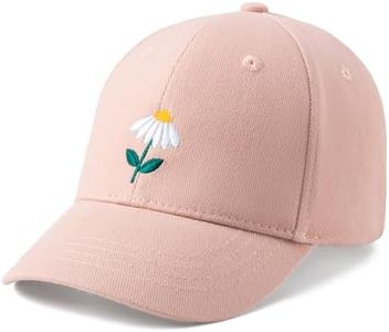 Kids Baseball Hat with Daisy for Girls 2 to 6 Years, Pastel Pink, Natural Ultra-Soft Cotton, Premium Quality, Adjustable Kid Friendly Design, Great Summer Sun Cap for Small Girls, Toddler Size and Up