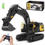 NOKA Remote Control Excavator Toys, 1:18 Scale RC Excavator with Metal Shovel, 11-Channel Construction Engineering Digger Vehicles with 2 Batteries/Sounds/Spray, Birthday Gifts for Boys Kids 6+