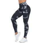 Yaavii Tie Dye Seamless Gym Leggings for Women High Waist Butt Lifting Yoga Pant Workout Running Black M