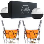 FLOW Barware Iceberg Whiskey Glasses Set of 2, Whisky Glass Gift Set with Unique Design & Heavy Base | Whiskey Tumblers for Scotch Bourbon Gin & Vodka