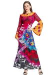 IKALI Halloween Day of the Dead Costume Women Long Dress Skeleton Printed Fancy Dress Up Lady Outfit L