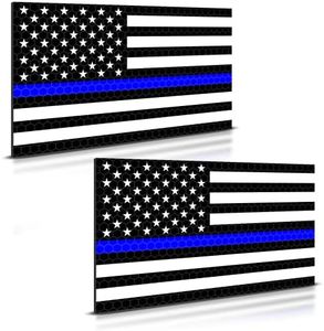 2PC Reflective Thin Blue Line Car Magnets - 6x4 Inches - Blue Line American Flag Magnet for Truck Law Enforcement Police Cop Blue Lives Matter Back The Blue Patriot Stripe Bumper