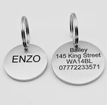 Engraved Stainless Steel Dog Tag - Scratch Resistant, Brushed Finish - 2mm Thick, Available in 25mm and 30mm Sizes