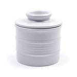 RSVP International Butter Pot 2 Piece, Dishwasher Safe, 3.5 x 3.5 x 4", White Stoneware