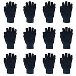 DALEDWN 12 Pairs Black Winter Magic Gloves Unisex Adult Stretchy Warm Gloves Knit Full Fingers Gloves for Teens Men Women