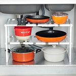 ABOUT SPACE Under Sink Storage Organizer Rack - 2-Tier Stainless Steel Expandable Tawa Holder with Detachable Shelf & Rust Proof Steel Pipe for Kitchen -(50 cm to 70 cm Height Adjustable Size)