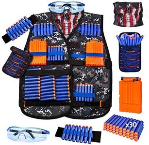 Kids Tactical Vest Kit for Nerf Guns Series with Refill Darts,Dart Pouch, Reload Clips, Tactical Mask, Wrist Band and Protective Glasses, Toys for 8 9 10 11 12 Year Boys