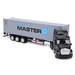 Pull Back Car Toy, High Simulation Alloy Container Truck Car Model with Sound Light Kid Vehicles Toys ((Black + Gray))