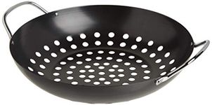 TableCraft BBQ13 BBQ Metal Handle 13-Inch Non Stick Coating Round Grilling Wok, Small, Black