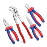 WORKPRO 4-Piece Pliers Set, 245mm Water Pump Plier, 160mm Long Nose Plier, 160mm Combination Plier, 160mm Side Cutter, Bi-Material Soft Handle, for DIY Household Repair