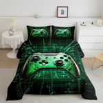 Castle Fairy Gamepad Comforter Set,Modern Gamer Bedding Set for Kids Girls Women,Adults Video Game Green Black Comforter,Player Gaming Geometry Quilted Duvet Set Bedroom Collection Twin Size 2Pcs