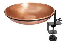 Monarch Abode Pure Copper Hand Hammered Deck Mounted Bird Bath and Feeder w/Iron Clamp, 1.75-inch Detachable Iron Clamp Outdoor Birdbath and Birdfeeder for Garden Patio & Deck, Bird Water Feeder