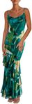 PRETTYGARDEN Maxi Dresses for Women 2025 Summer Tiered Floral Beach Sundress Spaghetti Strap Wedding Guest Long Dress (Print Green,Medium)