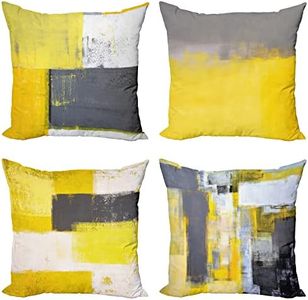 Ambesonne Modern Throw Pillow Cushion Case Pack of 4, Abstract Grunge Themed Geometric Squares with Paintbrush Stroke Effect Ornament, Modern Accent Double-Sided Digital Printing, 20", Yellow and Grey