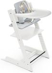 Tripp Trapp High Chair and Cushion with Stokke Tray - White with Nordic Blue - Adjustable, Convertible, All-in-One High Chair for Babies & Toddlers